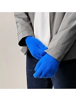 Pletené rukavice na telefon s výřezem na prsty - modré