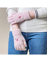 Dámské zimní rukavice na telefon se sněhulákem a vánočním stromkem - růžové dámské