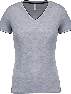 Kariban K 394 Dámské piqué tričko s V výstřihem 20.K394 oxford grey/navy/white
