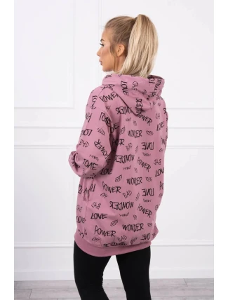 Mikina s nápisy tmavě růžová