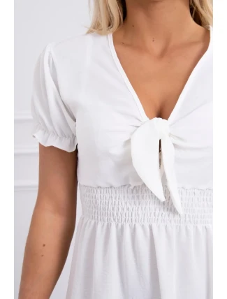 Šaty s vázaným výstřihem do V ecru