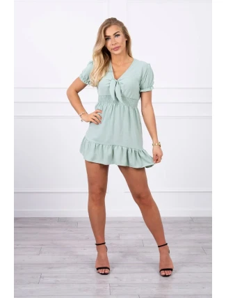 Šaty s vázaným výstřihem do V tmavě mátové