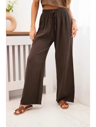 Mušelínové kalhoty se širokou nohavicí hnědý