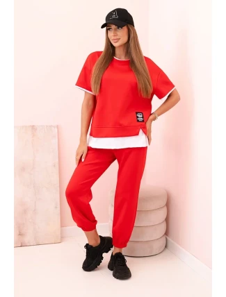 Dámská máslová souprava s krátkým rukávem a kalhotami červený