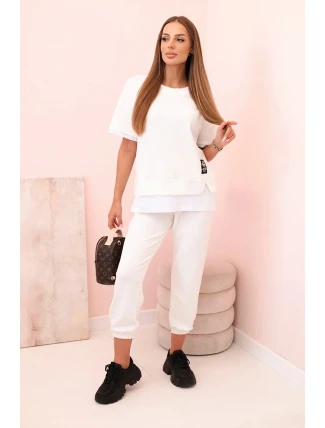 Dámská máslová souprava s krátkým rukávem a kalhotami ecru