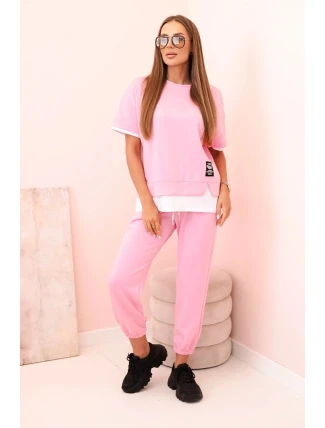 Dámská máslová souprava s krátkým rukávem a kalhotami světle růžová Dámská máslová souprava s krátkým rukávem a kalhotami světle růžová