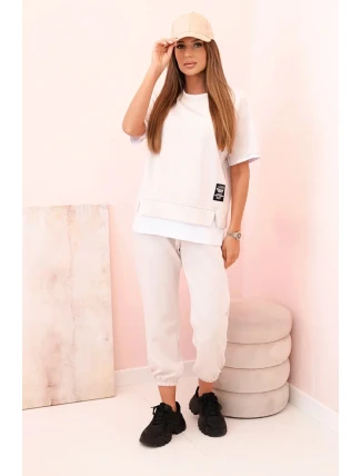 Dámská máslová souprava s krátkým rukávem a kalhotami béžový