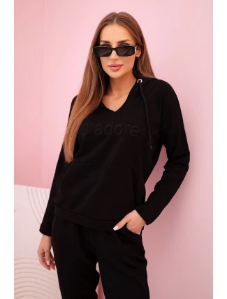 Dámská bavlněná souprava s kapucí a potiskem černá