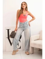 Dámská pruhovaná tílko s ozdobnou nášivkou růžový neon