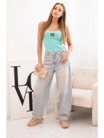 Dámská pruhovaná tílko s ozdobnou nášivkou mátová