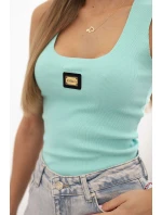 Dámská pruhovaná tílko s ozdobnou nášivkou mátová