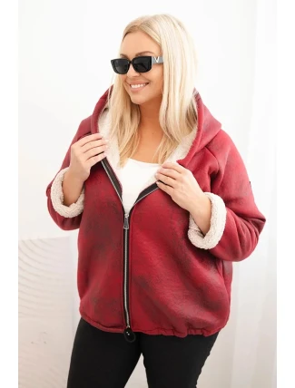 Dámská bunda Plus Size s kapucí a beránkem bordová