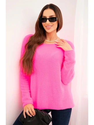 Dámský svetr z měkké pleteniny s kulatým výstřihem neonově růžový