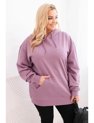 Dámská mikina s kapucí a klokaní kapsou Plus Size z bavlny tmavě růžová Dámská mikina s kapucí a klokaní kapsou Plus Size z bavlny tmavě růžová