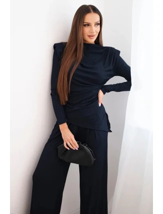 Dámský bavlněný komplet s blůzou a kalhotami s širokými nohavicemi granátový