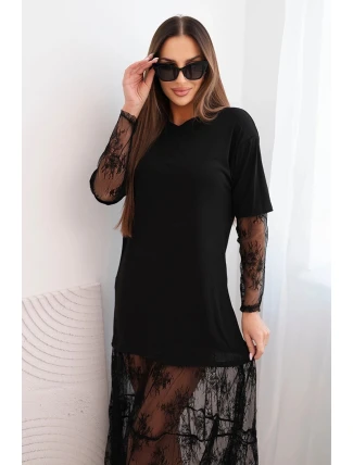 Dámské šaty s tylovým spodkem a rukávy černá