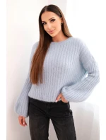 Dámský svetr z mohéru s volnými rukávy modrý Dámský svetr z mohéru s volnými rukávy modrý