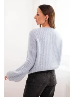 Dámský svetr z mohéru s volnými rukávy modrý Dámský svetr z mohéru s volnými rukávy modrý