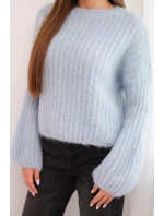 Dámský svetr z mohéru s volnými rukávy modrý Dámský svetr z mohéru s volnými rukávy modrý
