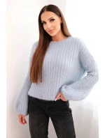 Dámský svetr z mohéru s volnými rukávy modrý Dámský svetr z mohéru s volnými rukávy modrý