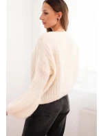 Dámský svetr z mohairu s buflovými rukávy ecru Dámský svetr z mohairu s buflovými rukávy ecru