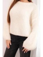 Dámský svetr z mohairu s buflovými rukávy ecru Dámský svetr z mohairu s buflovými rukávy ecru
