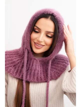 Dámská čepice s kapucí z jemným vzorem se šňůrkami fialový