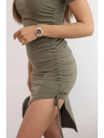 Dámská bavlněná sukně s krátkým rukávem a regulovatelným nařasením khaki