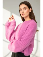 Svetr dámský z mohéru s balónovými rukávy růžový Svetr dámský z mohéru s balónovými rukávy růžový