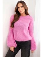 Svetr dámský z mohéru s balónovými rukávy růžový Svetr dámský z mohéru s balónovými rukávy růžový