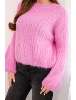 Svetr dámský z mohéru s balónovými rukávy růžový Svetr dámský z mohéru s balónovými rukávy růžový