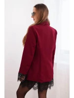 Dámská sako s krajkou dole a na manžetách bordová Dámská sako s krajkou dole a na manžetách bordová