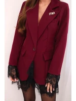 Dámská sako s krajkou dole a na manžetách bordová Dámská sako s krajkou dole a na manžetách bordová