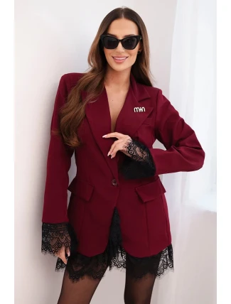 Dámská sako s krajkou dole a na manžetách bordová Dámská sako s krajkou dole a na manžetách bordová