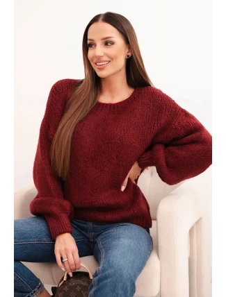 Svetr dámský s hrubým pletem z vlny a dlouhým rukávem bordó