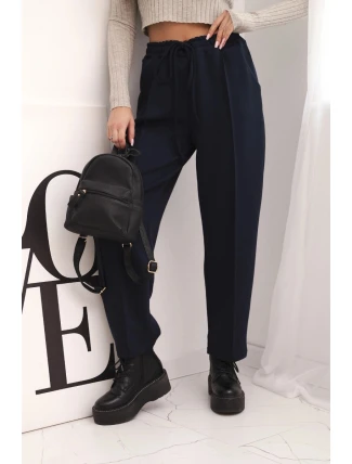 Elegantní dámské kalhoty s vysokým pasem a zavazováním v pase modré Elegantní dámské kalhoty s vysokým pasem a zavazováním v pase modré