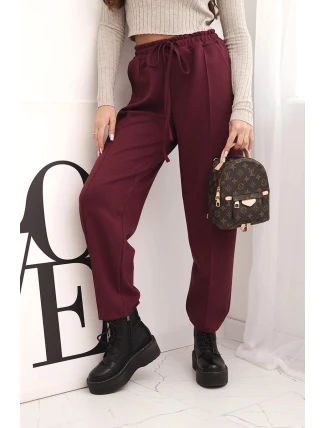 Elegantní dámské kalhoty s vysokým pasem a vázáním v pase bordó