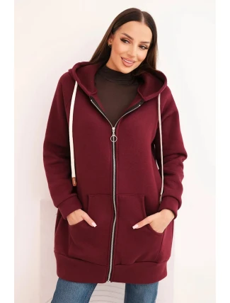 Dámská mikina s kapucí a zipem zahřátá bordová Dámská mikina s kapucí a zipem zahřátá bordová