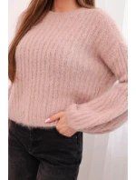 Svetr z mohairu dámský s nabíranými rukávy bordový