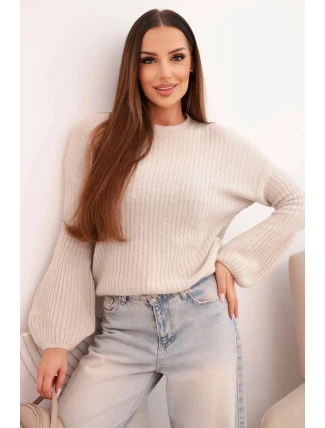 Dámský svetr z baby alpak s nabíranými rukávy béžový Dámský svetr z baby alpak s nabíranými rukávy béžový