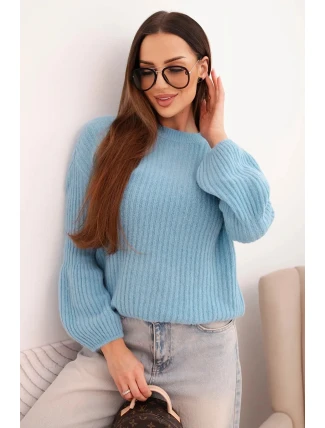 Svetr dámský z baby alpaky s balónovými rukávy modrý