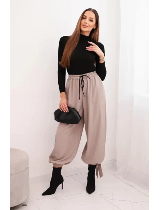 Dámské kalhoty se širokými nohavicemi a zavazováním dole fango