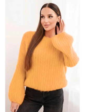Dámský svetr z mohairu s nafouknutými rukávy meruňková