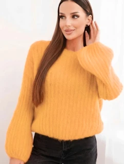 Dámský svetr z mohairu s nafouknutými rukávy meruňková