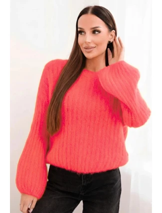 Svetr dámský z mohairu s bufáčovými rukávy malinová