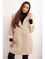 Dámská bunda Plus Size prošívaná s ozdobnými knoflíky a límcem jasno béžová