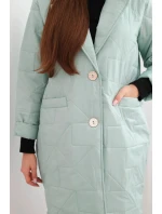 Dámská bunda Plus Size prošívaná s ozdobnými knoflíky a límcem tmavě mátová