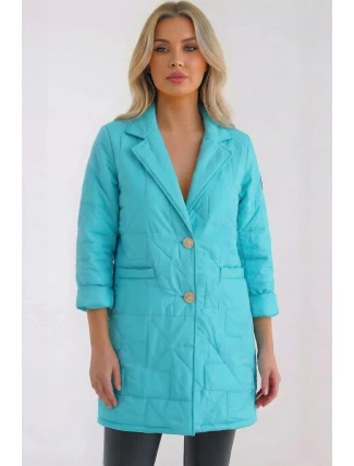 Dámská bunda Plus Size prošívaná s ozdobnými knoflíky a límcem jasno mentolová