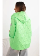Dámská jarní prošívaná bunda s kapucí a zipem zelená neon
