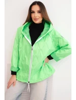 Dámská jarní prošívaná bunda s kapucí a zipem zelená neon